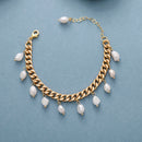 High End Gold Tone Chunky Chain Freshwater Pearl Short Choker Necklace Bracelet Jewelry Set Woman's Teengirl Birthday Gifts