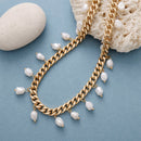 High End Gold Tone Chunky Chain Freshwater Pearl Short Choker Necklace Bracelet Jewelry Set Woman's Teengirl Birthday Gifts